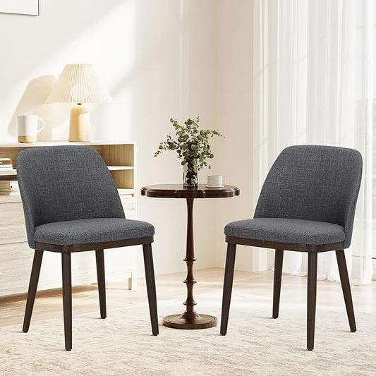 COLAMY Upholstered Dining Chairs Set of 2, Modern Kitchen Chairs with Back, Fabric Side Chair with Wood Legs for Dining Room Restaurant, Light Grey