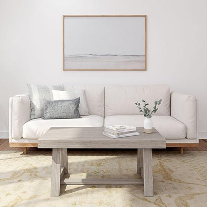 Plank+Beam Classic Rectangular Coffee Table, 40 Inch Farmhouse Coffee Table, Mini Center Tables for Small Spaces, Small Living Space Tea Table, Seashell Wirebrush