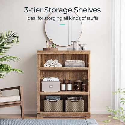 LINSY HOME 3-Tier Bookcase Display Storage Shelves Farmhouse Bookshelf for Home Office, Living Room, Bed Room - Dark Brown