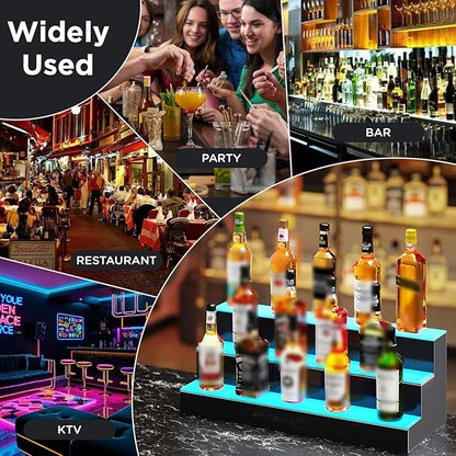 Dethan 4 Tier 40 Inch Liquor Bottle Display Shelf - Wine Racks with Multi-Color App & Remote Control, Adjustable Brightness & Sound Modes, Acrylic Bar Shelves for Commercial Clubs