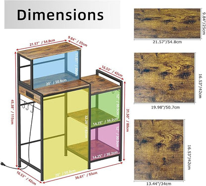 Mini Fridge Cabinet with Storage Shelves, Microwave Stand with Power Outlet, Coffee Bar Cabinet with Mini Fridge Space, Utility Storage Shelf for Home Kitchen Dorm Office