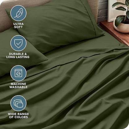 Bare Home Twin Sheet Set - 1800 Ultra-Soft Microfiber Bed Sheets - Double Brushed - Deep Pockets - Easy Fit - Extra Soft - 3 Piece Set - Bedding Sheets & Pillowcases (Twin, Cypress)
