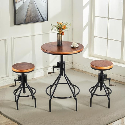 Diwhy Industrial Farmhouse Counter Stool Wooden Seat Height Adjustable with Handle Kitchen Bar Stool Black Set of 2