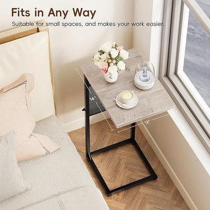 Vagusicc C Shaped End Table, 33" Tall Side Table for Couch, Adjustable Height Small Couch Side Table, Laptop Sofa Tables Slide Under Recliner Tables TV Tray Arm Tables for Living Room, Bedroom, Grey
