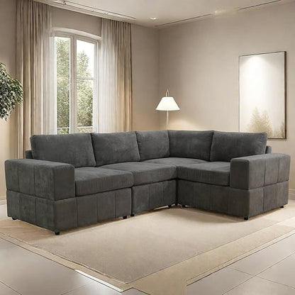 Sectional Couches Sofa for Living Room, 101″ Modern L Shaped Couch with Arm Chair, Comfy Modular Sectional Sofa for Bedroom Small Spaces, Brown