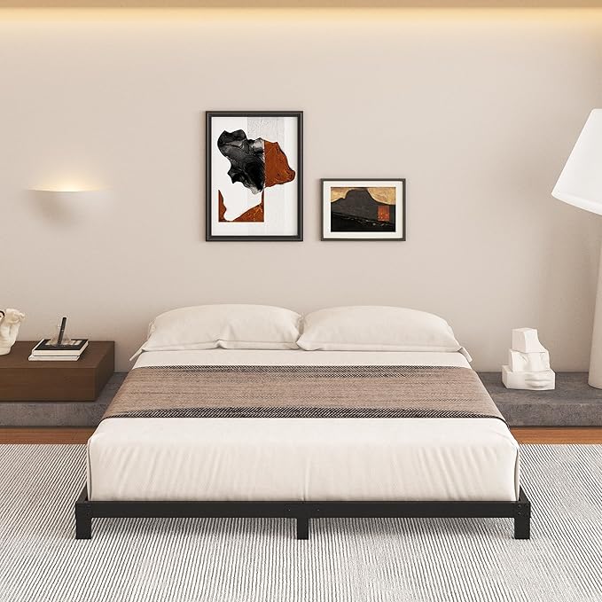 5 Inch Low King Size Bed Frame, Heavy Duty Bed Frame King Size Low Profile, No Box Spring Needed, Easy Assembly, Noise Free, Black