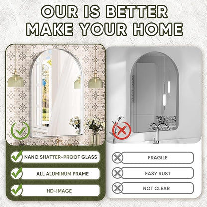 Suidia 22" x 30" Bathroom Mirror, Bathroom Vanity Mirror Metal Framed, Wall-Mounted Mirrors for Bedroom, Living Room, Entryway, Hallway, Silver, Arch Style