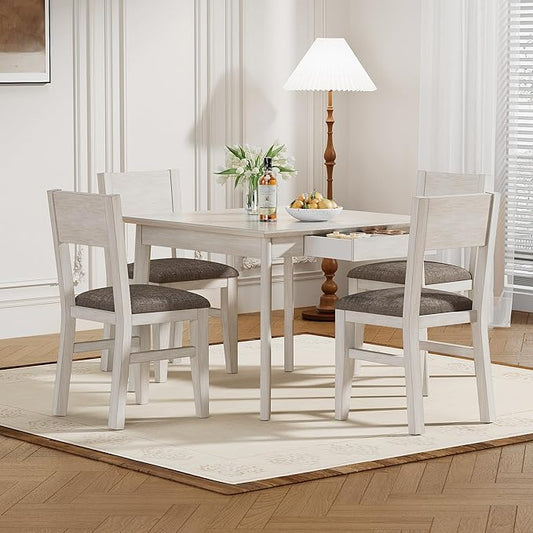 Solid Wood Dining Chairs Set of 2, Farmhouse Kitchen Chairs with Upholstered Cushion, Easy Assembly for Dining Room, Kitchen, Washed Gray