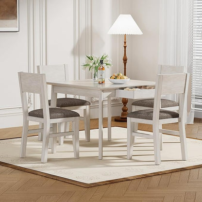 Solid Wood Dining Chairs Set of 4, Farmhouse Kitchen Chairs with Upholstered Cushion, Easy Assembly for Dining Room, Kitchen, Washed Gray