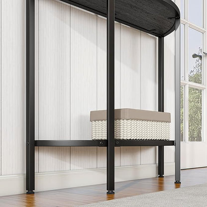 Console Table 2 Tier Narrow Entryway Table with Storage,Half Moon Sofa Couch Table with Metal Frame,Wooden Accent Side Coffee Table for Living Room/Hallway or Small Spaces,Black