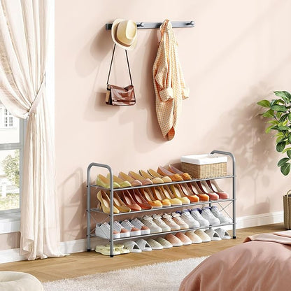 Hoctieon 3 Tier Mesh Style Shoe Rack, Entryway Shoe Shelf, Shoe Storage Organizer, Shoe Rack for Closet, Space Save for Bathroom, Garage, Hallway, Bedroom, Living Room, Grey