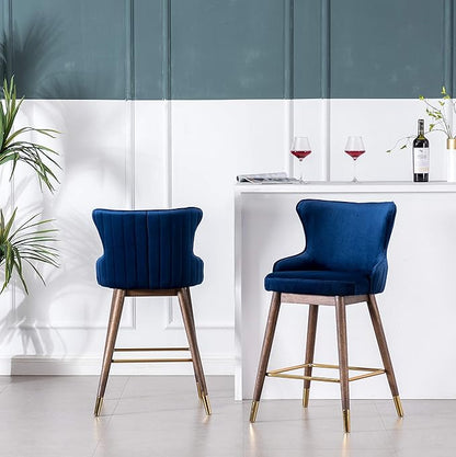 Roundhill Furniture Leland Fabric Upholstered Counter Height Wingback Stools, Set of 2, Blue