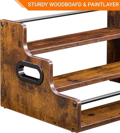 3-Tier Liquor Bottle Display Shelf - Holds up to 12 Bottles, Rustic Wood Bar Shelves for The Home Bar, Countertop Whiskey and Bourbon Organizer with Anti-Slip Pads