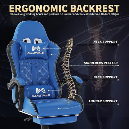 Gaming Chair, 400 lbs Adult Chair, High Back Computer Chair with Footrest and Linked Armrests, Office Video Game Chair with Lumbar Support (Blue)