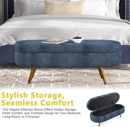 NicBex Ottoman Bench with Storage for Bedroom, 43.5" Upholstered End of Bed Bench with Rubber Wood Legs, Linen Storage Bench for Living Room or Entryway,