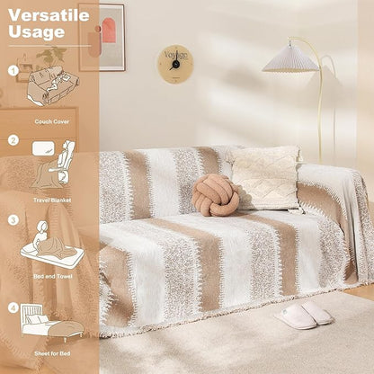 Boho Sofa Cover, Couch Covers for 3 Cushion Couch Sofa Pet Friendly, Sofa Cover Washable, Soft Chenille Living Room Couch Covers Slipcover, Pet Furniture Protecto (1# Khaki, 71" x 150")