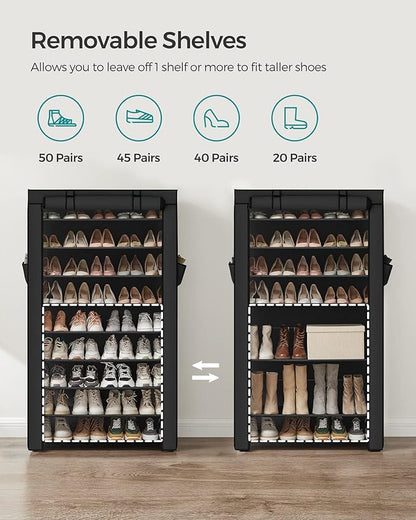 SONGMICS Shoe Rack with Non-Woven Fabric Cover, 9 Tier Storage Shelf for 40-50 Pairs of Shoes, Entryway, Suitable for Sneakers, High Heels, Flats, and Boots, Black URXJ36HV1
