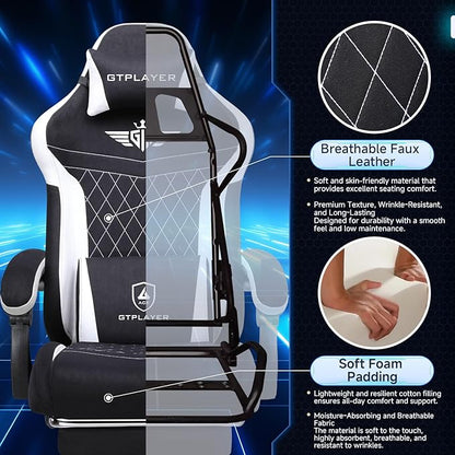 GTPLAYER Gaming Chair, Video Game Chairs with Footrest and Lumbar Support, Computer Chair for Adults with Extended Backrest, Ergonomic Reclining Silla Gamer, Fabric, Black