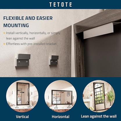 TETOTE 48 x 30 Black Wood Mirror for Bathroom Wall/Bedroom/Living Room/Entryway Farmhouse Rustic Wall Mirror Waterproof (Horizontal/Vertical Mounted)