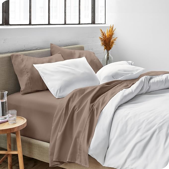 Bare Home Short Queen Sheet Set - 1800 Ultra-Soft Microfiber - Double Brushed - Deep Pockets - Easy Fit - 4 Piece Set - Bed Sheets (Short Queen, Taupe)