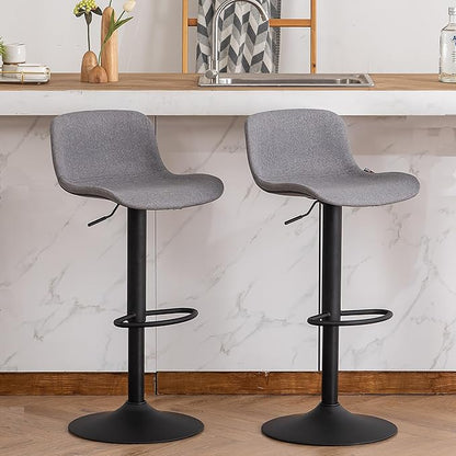 YOUTASTE Fabric Grey Bar Stools Set of 2, Adjustable Counter Height Barstools Swivel Modren Bar Stool with Back Metal Legs, Breakfast Bar Chairs for Kitchen Island Home Bistro