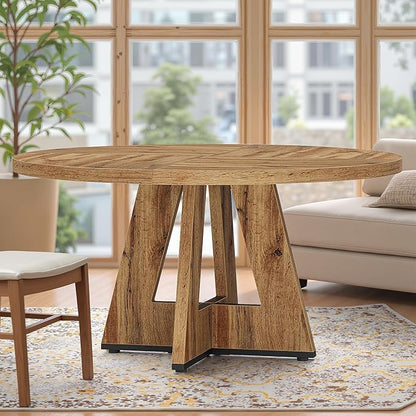 NicBex 47 Inch Round Dining Table, Wooden Dinner Table for 4, Small Farmhouse Kitchen Tables with Cross Base for Dining Room, Kitchen, Living Room, Light Brown