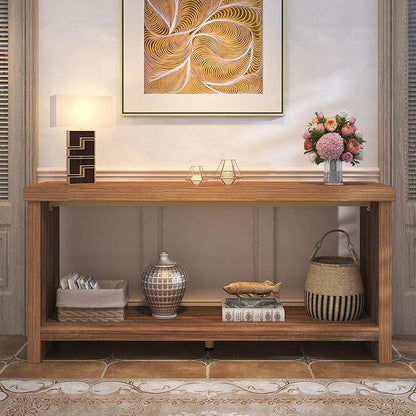63 Inches Narrow Console Table, 2-Tier Long Sofa Tables Behind Couch Table, Farmhouse Foyer Tables for Entryway, Hallway, Living Room, Rustic Brown