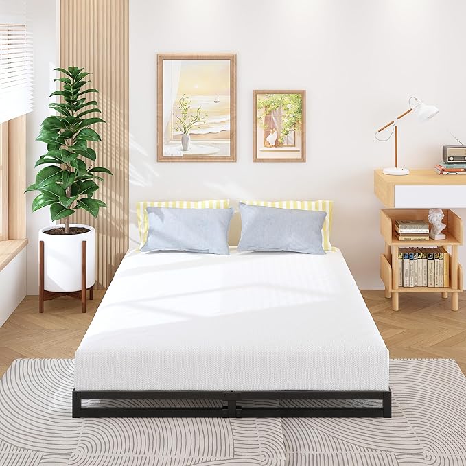 6 Inch Full Size Bed Frame No Box Spring Needed, Heavy Duty Metal Platform Beds with Sturdy Steal Slats for Mattress Foundation, Easy Assembly, Noise Free, Black