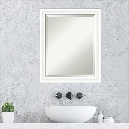 Amanti Art White Bathroom Mirror for Over Sink, 23x19 Oliver White Narrow Rectangle Vanity Mirror, Small Modern Wood Frame, Hangs Horizonally and Vertically, Bathroom Wall Decor, Beveled Edge