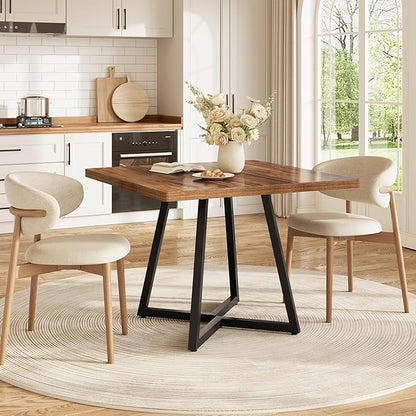 LITTLE TREE 31.5 Inches Small Dining Table for 4, Square Dinner Table for Small Space, Dining Room Tables, Rustic Brown Wooden Kitchen Table with Metal Legs, Modern Leisure Cafe Table for Apartment
