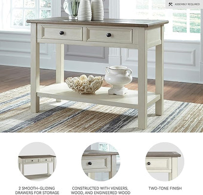 Signature Design by Ashley Bolanburg Farmhouse Rectangular Two Tone Sofa Table, Antique Cream