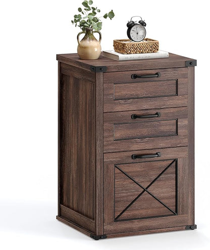 VASAGLE File Cabinet, Filing Cabinet with 3 Drawers, Printer Stand, Fit A4, Letter Size, Hanging File Folders, Modern Farmhouse Style, for Home Office, Maroon Brown UOFC054K02