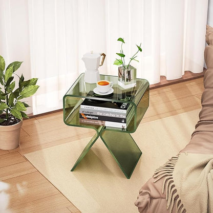 Acrylic Nightstand Side Table Modern Design Clear Home Decor Display End Table for Living Room (Green)