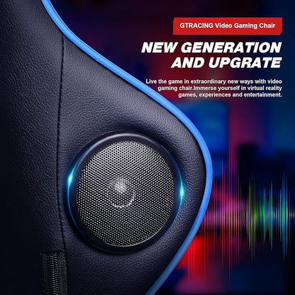 GTRACING Gaming Chair with Footrest and Bluetooth Speakers Music Video Game Chair Heavy Duty Ergonomic Computer Office Desk Chair (Blue)
