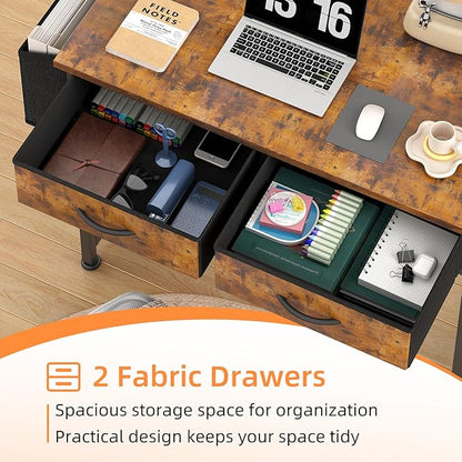 Small Desk with Fabric Drawers- for Bedroom, Vanity Desk with Storage, Home Office Computer Desk for Small Spaces, 32 Inch Modern Work Writing Study Table, Vintage