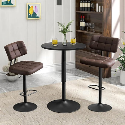 Furniliving Upholstered Bar Stools Set of 4, Faux Leather Swivel Bar Stools with Back, Adjustable Counter Height Barstools for Kitchen Island, Dining Space, Brown