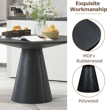 Wooden Kitchen Round Dining Table for 4-6, Round Kitchen Table with Circular Tabletop with Wood Pedestal Base, Rustic Farmhouse Furniture