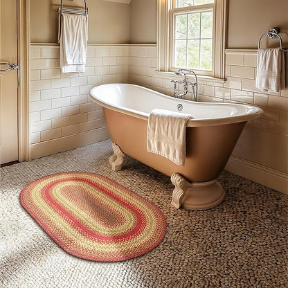 Cider Barn Cranberry Red Oval Braided Rug, Jute, 2x3' - Perfect Country Rustic Decor for Entryway, Kitchen, Everywhere