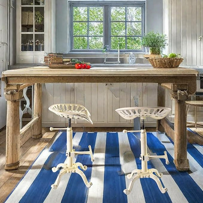 Diwhy Rustic Industrial Farmhouse Tractor Seat Adjustable Height 21.65-27.56in Bar Stool Industrial Bar Chair (Aged White, Cast Iron)