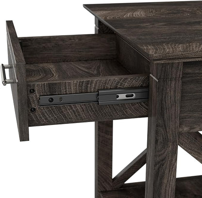 Bush Furniture Key West Small End Table with Storage | Modern Farmhouse Accent Shelf for Living Room in Dark Gray Hickory