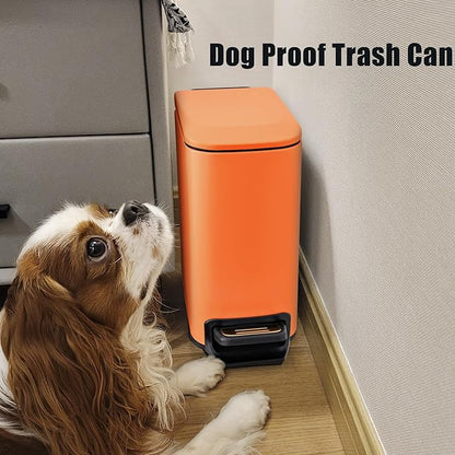 Cesun Small Bathroom Trash Can with Lid Soft Close, Step Pedal, 6 Liter / 1.6 Gallon Stainless Steel Garbage Can with Removable Inner Bucket, Anti-Fingerprint Finish (Matt Orange)