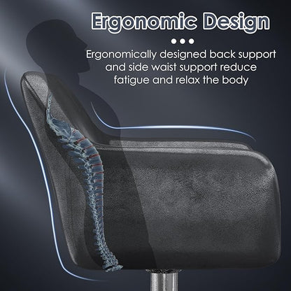 Keyluv Bar Stools Set of 2 for Kitchen Counter Adjustable Height Swivel Barstools 29 Inch Faux Leather Bar Chairs with Padded Back and Chromed Metal Base, Retro Black