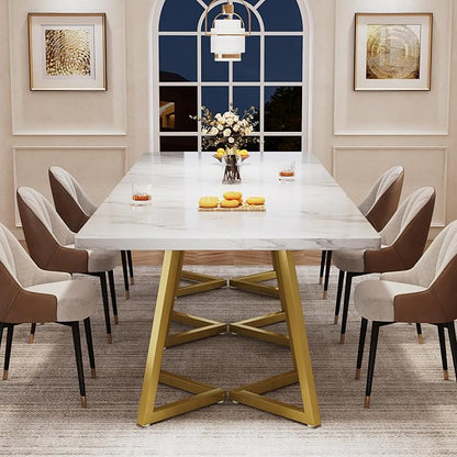 Tribesigns Square Dining Table for 10, 31.5" Modern White Dinner Table with Metal Base, Kitchen Table for Dining Room, Small Space, Apartment, White & Gold