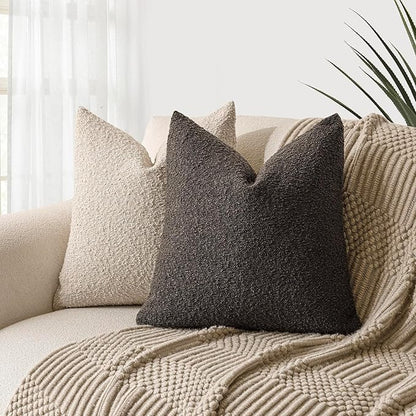 Foindtower Pack of 2, Decorative Textured Boucle Throw Pillow Covers Accent Solid Pillow Cases Cozy Soft Couch Cushion Case for Chair Sofa Bedroom Living Room Home Decor 22 x 22 Inch Dark Brown