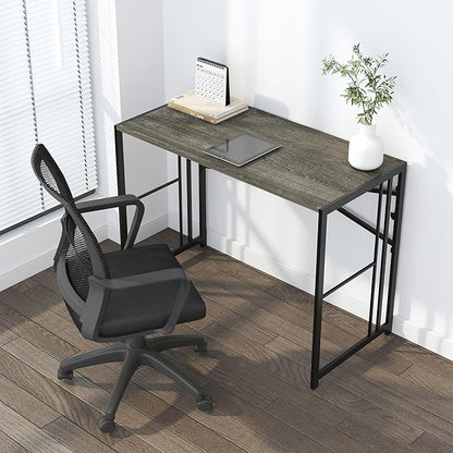 40 inch Folding Desk, Writing Gaming Computer Camping Desk, No Assembly Required Home Office Table, Black Oak