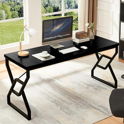 HOMISSUE 63-inch Executive Desk, Large Home Office Desk with Engineered Wood Tabletop and Metal Frame, Rustic Workstation Desks with Sturdy Structure, Long Computer Desks for Home Office, Writing