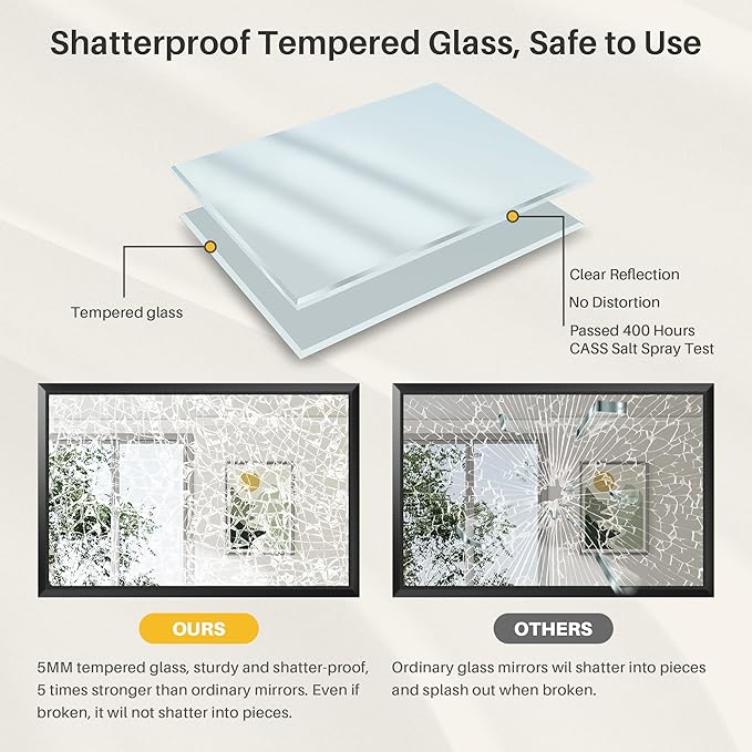 55x36 Inch Black Bathroom Mirror for Wall, Thick Metal Framed Rectangle Mirrors for Over Sink, Bedroom, Living Room, Entryway, Anti-Rust, HD Tempered Glass