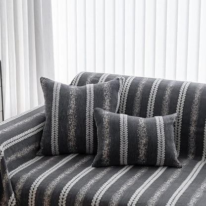 Pack of 1 Decorative Throw Pillow Covers 12x20 Inch, Pillow Cases for Living Room Couch Bedroom Farmhouse Home Decor, Soft Stripe Chenille Cushion Covers for Sofa Grey,20''x20''