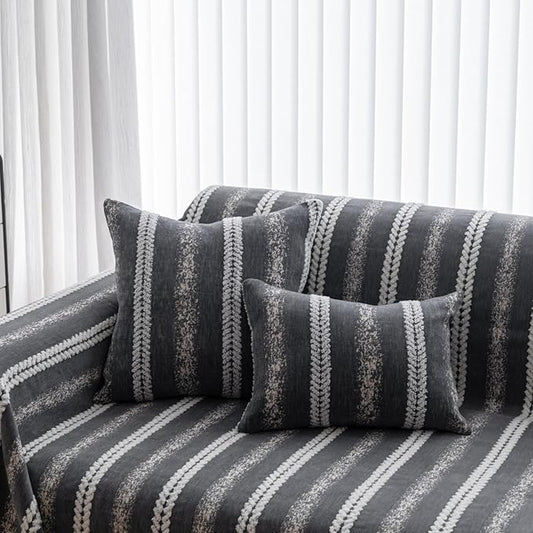 Pack of 1 Decorative Throw Pillow Covers 12x20 Inch, Pillow Cases for Living Room Couch Bedroom Farmhouse Home Decor, Soft Stripe Chenille Cushion Covers for Sofa Grey,20''x20''