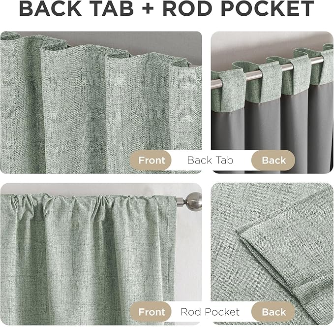 Joydeco 100% Blackout Curtains for Bedroom - Natural Linen Curtains 37" W x 96" L Long, Thermal Insulated 2 Panels Light Blocking Drapes, Rod Pocket & Back Tabs, Darkening Privacy for Living Room